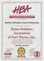 Bushey's HBA award Home Builders Association award issued to Bushey's Windows, Doors & Sunrooms