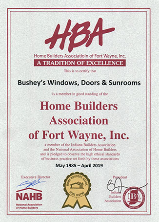 Home Builders Association award issued to Bushey's Windows, Doors & Sunrooms